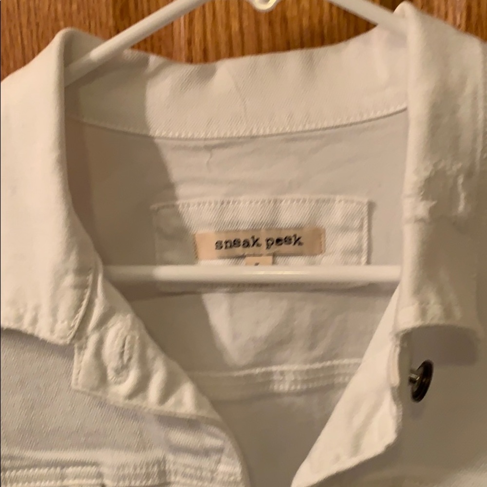 New white distressed jean jacket by sneak peak